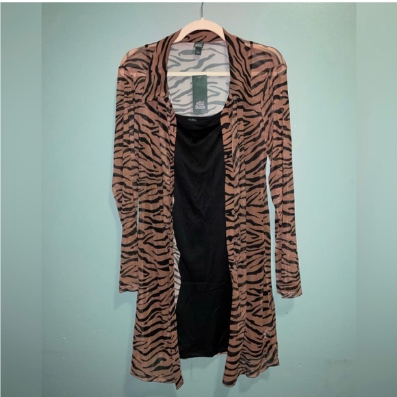 Wild fable Animal print Zebra print sheer shirt dress with shell, M NWT - Picture 6 of 7